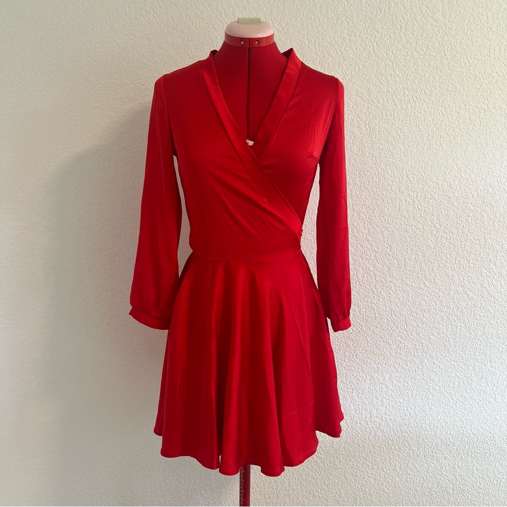 Elegant Red Long Sleeve Dress festive parties school dance wemon jrs juniors wra